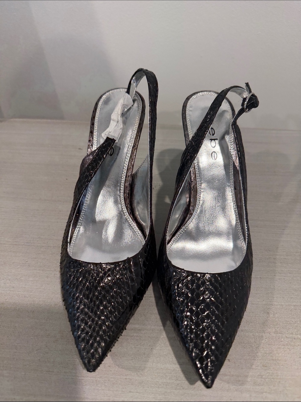 bebe Black Textured Slingback Pointed Pump